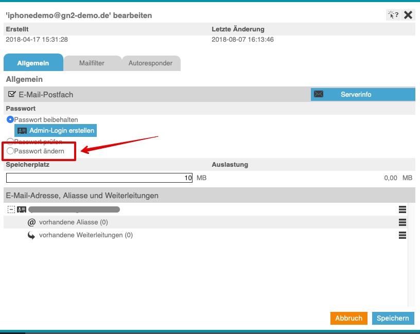 Passwort ändern für gn2 Webmail