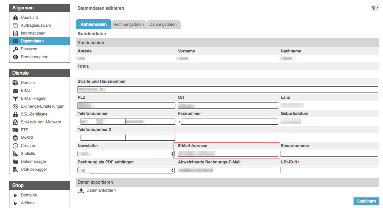 rp2 Kundenbackend stammdaten